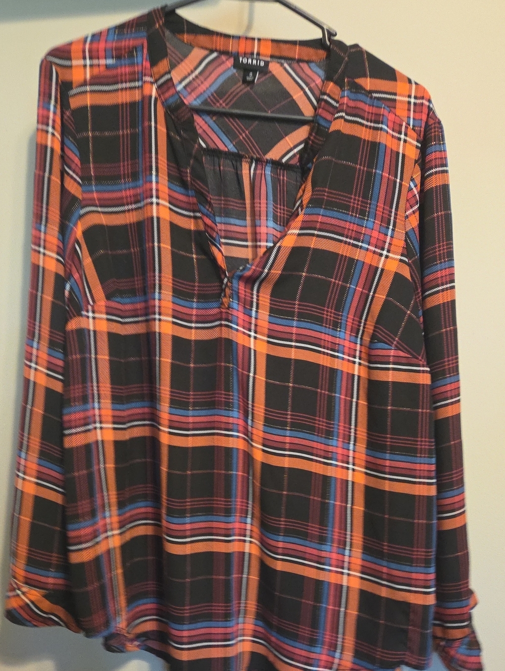 torrid Black Orange & Blue Plaid Long-Sleeve Blouse